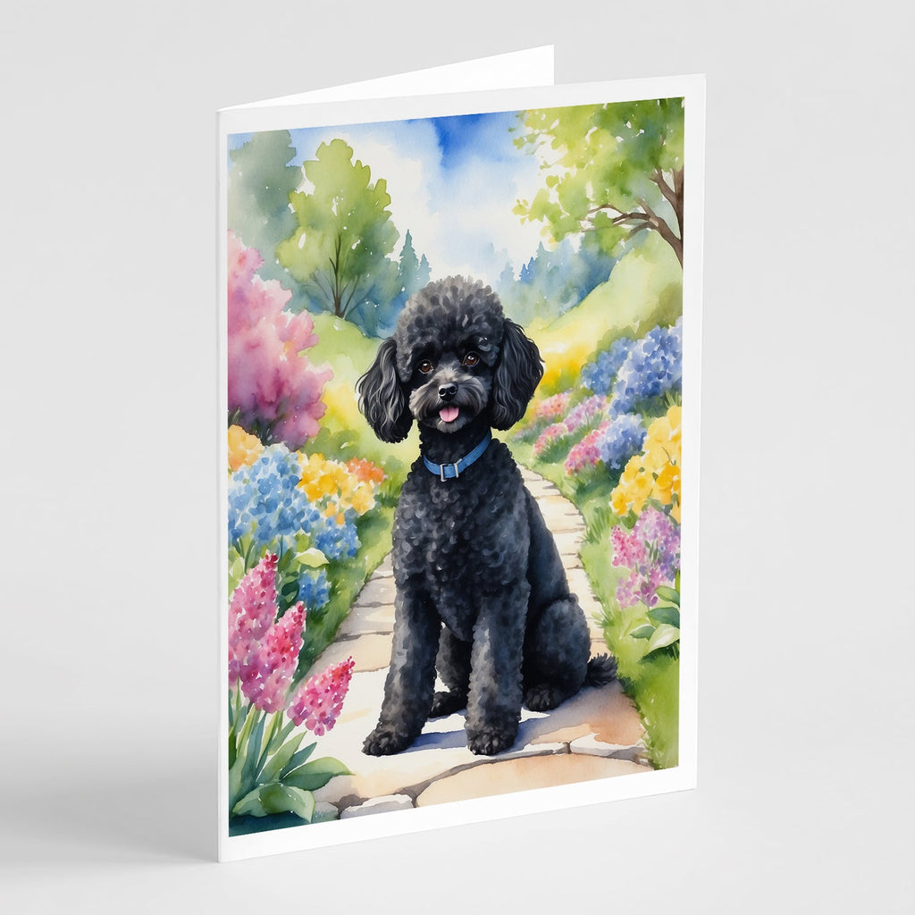 Black Poodle Spring Path Greeting Cards Pack of 8 Blank Cards with Envelopes Whimsical A7 Size 5x7