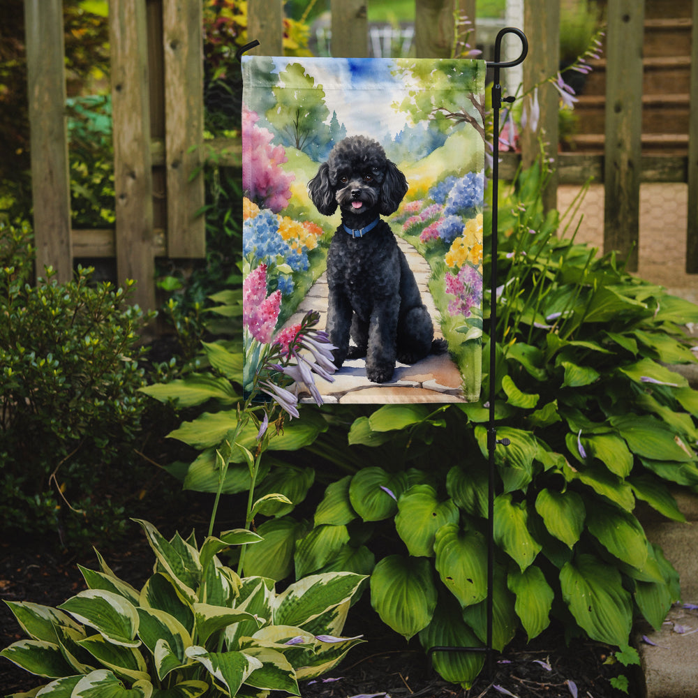 Black Poodle Spring Path Garden Flag Mailbox Decorative Yard Banner Outside Patio Artwork for Flower Beds, Garden Size, Multicolor