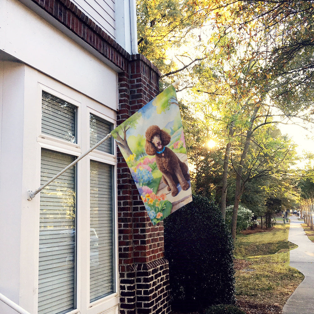 Chocolate Poodle Spring Path House Flag 28x40 Porch Sleeve Pole Decorative Outside Yard Banner Artwork Wall Hanging, Polyester