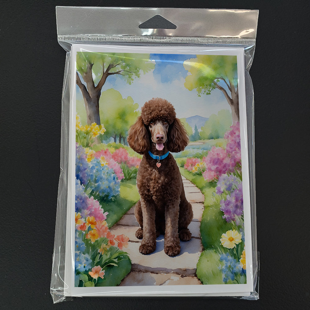 Chocolate Poodle Spring Path Greeting Cards Pack of 8 Blank Cards with Envelopes Whimsical A7 Size 5x7
