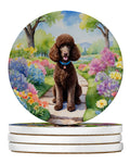Chocolate Poodle Spring Path Large Sandstone Coasters Pack of 4 Absorbent Round Coasters Decor Gifts for Men or Women, 4 in, Multicolor