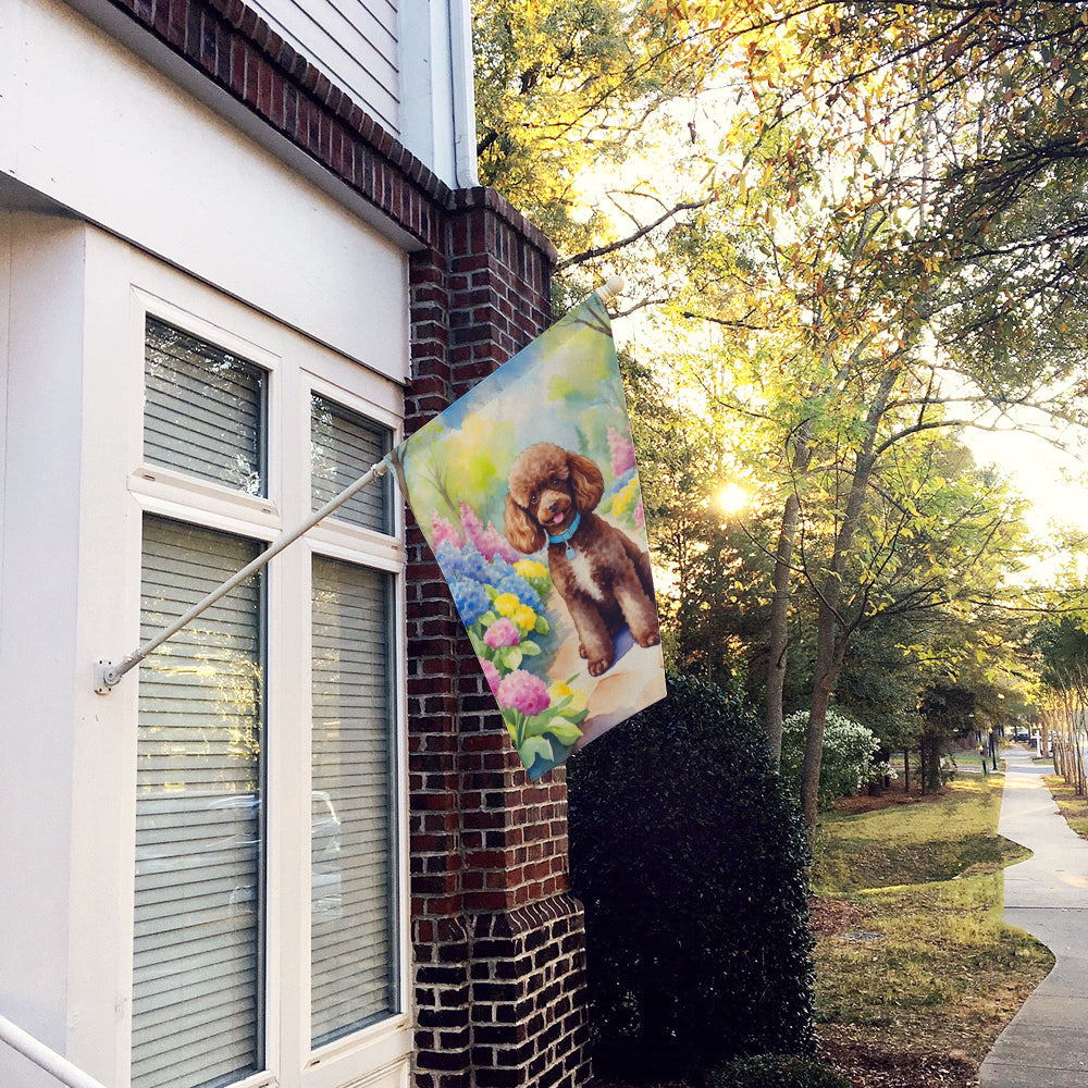 Chocolate Poodle Spring Path House Flag 28x40 Porch Sleeve Pole Decorative Outside Yard Banner Artwork Wall Hanging, Polyester