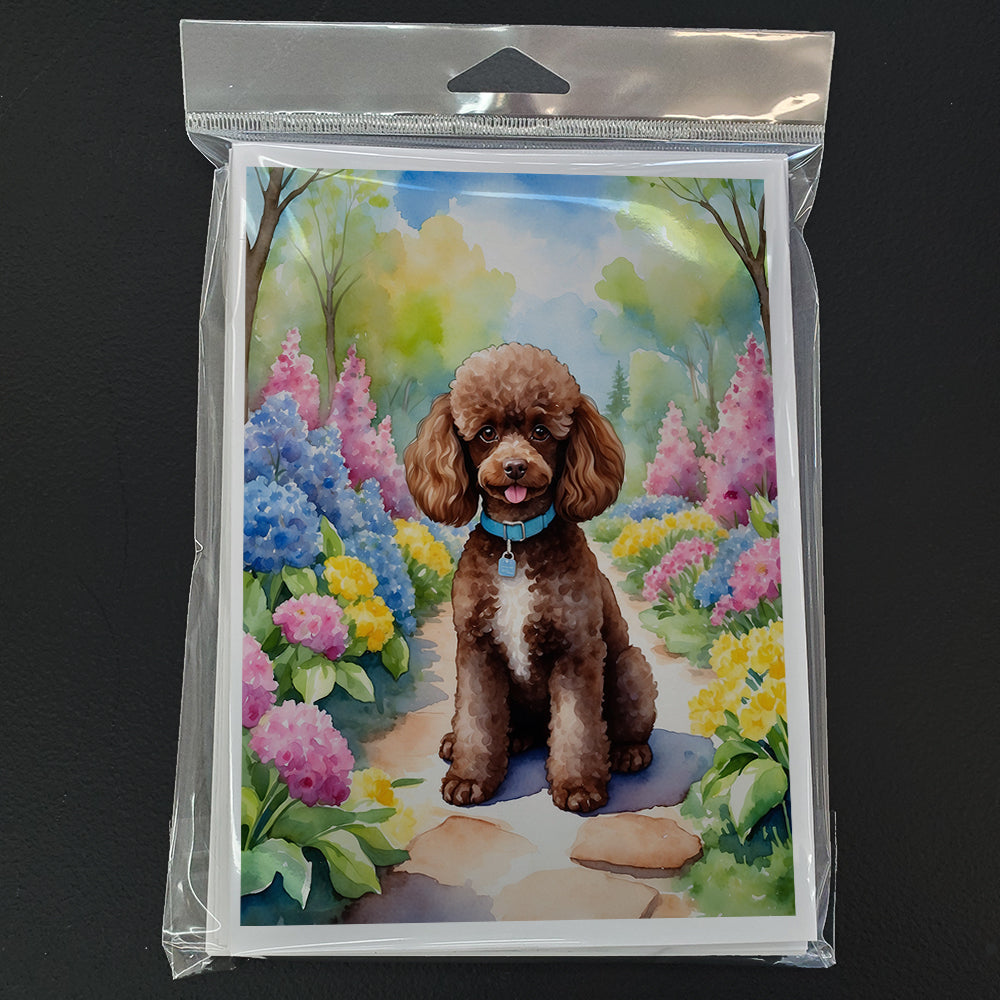 Chocolate Poodle Spring Path Greeting Cards Pack of 8 Blank Cards with Envelopes Whimsical A7 Size 5x7