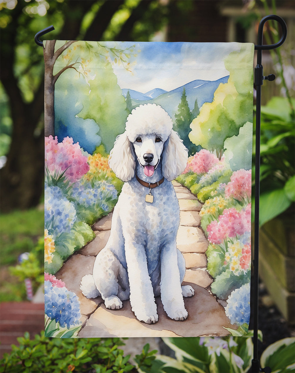 White Poodle Spring Path Garden Flag Mailbox Decorative Yard Banner Outside Patio Artwork for Flower Beds, Garden Size, Multicolor