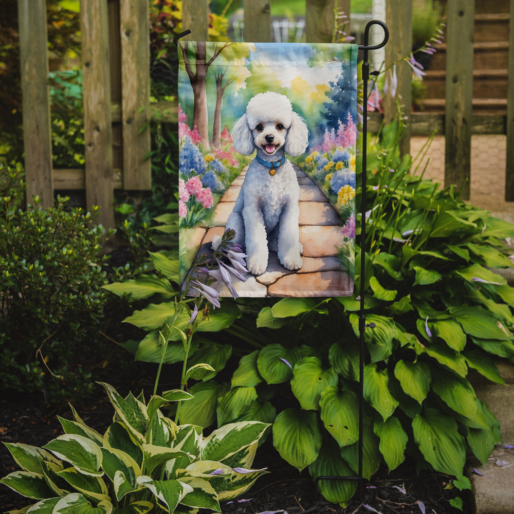 White Poodle Spring Path Garden Flag Mailbox Decorative Yard Banner Outside Patio Artwork for Flower Beds, Garden Size, Multicolor
