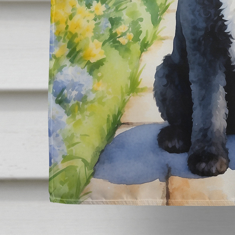 Portuguese Water Dog Spring Path House Flag 28x40 Porch Sleeve Pole Decorative Outside Yard Banner Artwork Wall Hanging, Polyester