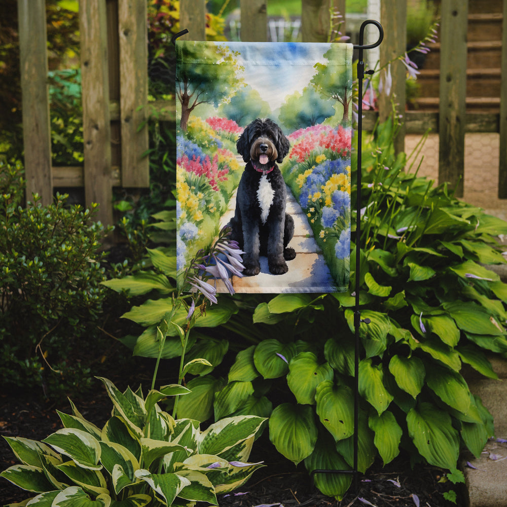 Portuguese Water Dog Spring Path Garden Flag Mailbox Decorative Yard Banner Outside Patio Artwork for Flower Beds, Garden Size, Multicolor