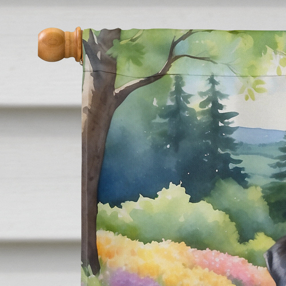 Pug Spring Path House Flag 28x40 Porch Sleeve Pole Decorative Outside Yard Banner Artwork Wall Hanging, Polyester
