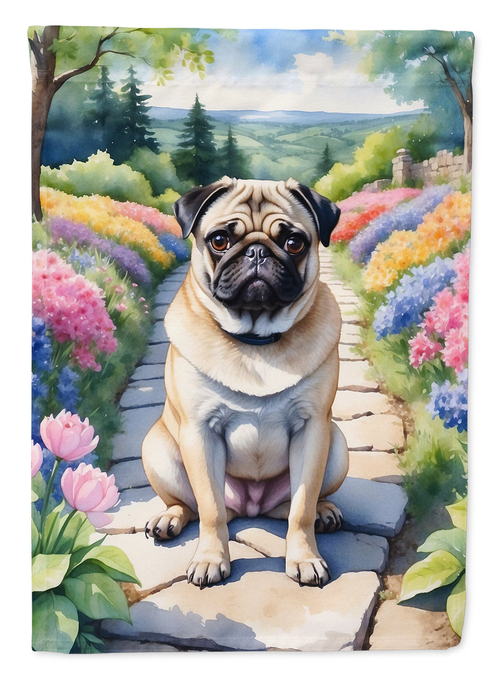 Pug Spring Path Garden Flag Mailbox Decorative Yard Banner Outside Patio Artwork for Flower Beds, Garden Size, Multicolor