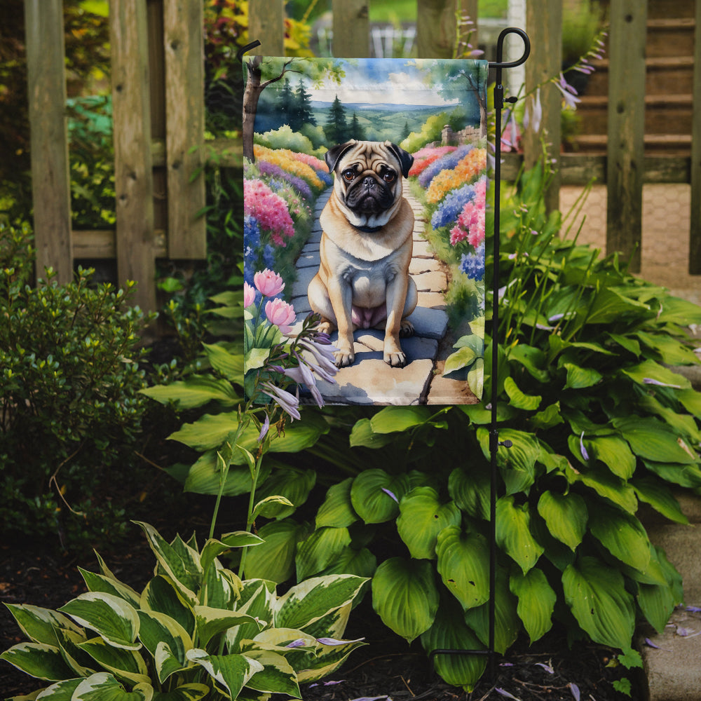 Pug Spring Path Garden Flag Mailbox Decorative Yard Banner Outside Patio Artwork for Flower Beds, Garden Size, Multicolor