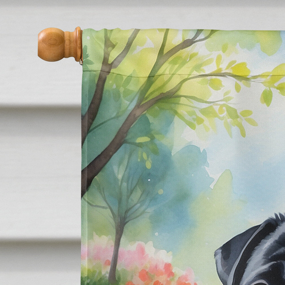 Black Pug Spring Path House Flag 28x40 Porch Sleeve Pole Decorative Outside Yard Banner Artwork Wall Hanging, Polyester