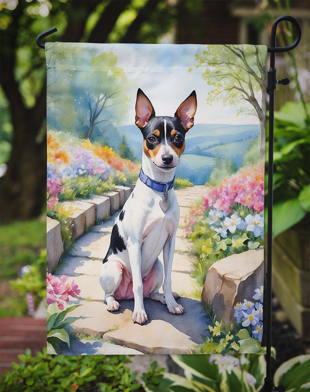 Rat Terrier Spring Path Garden Flag Mailbox Decorative Yard Banner Outside Patio Artwork for Flower Beds, Garden Size, Multicolor