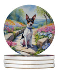 Rat Terrier Spring Path Large Sandstone Coasters Pack of 4 Absorbent Round Coasters Decor Gifts for Men or Women, 4 in, Multicolor