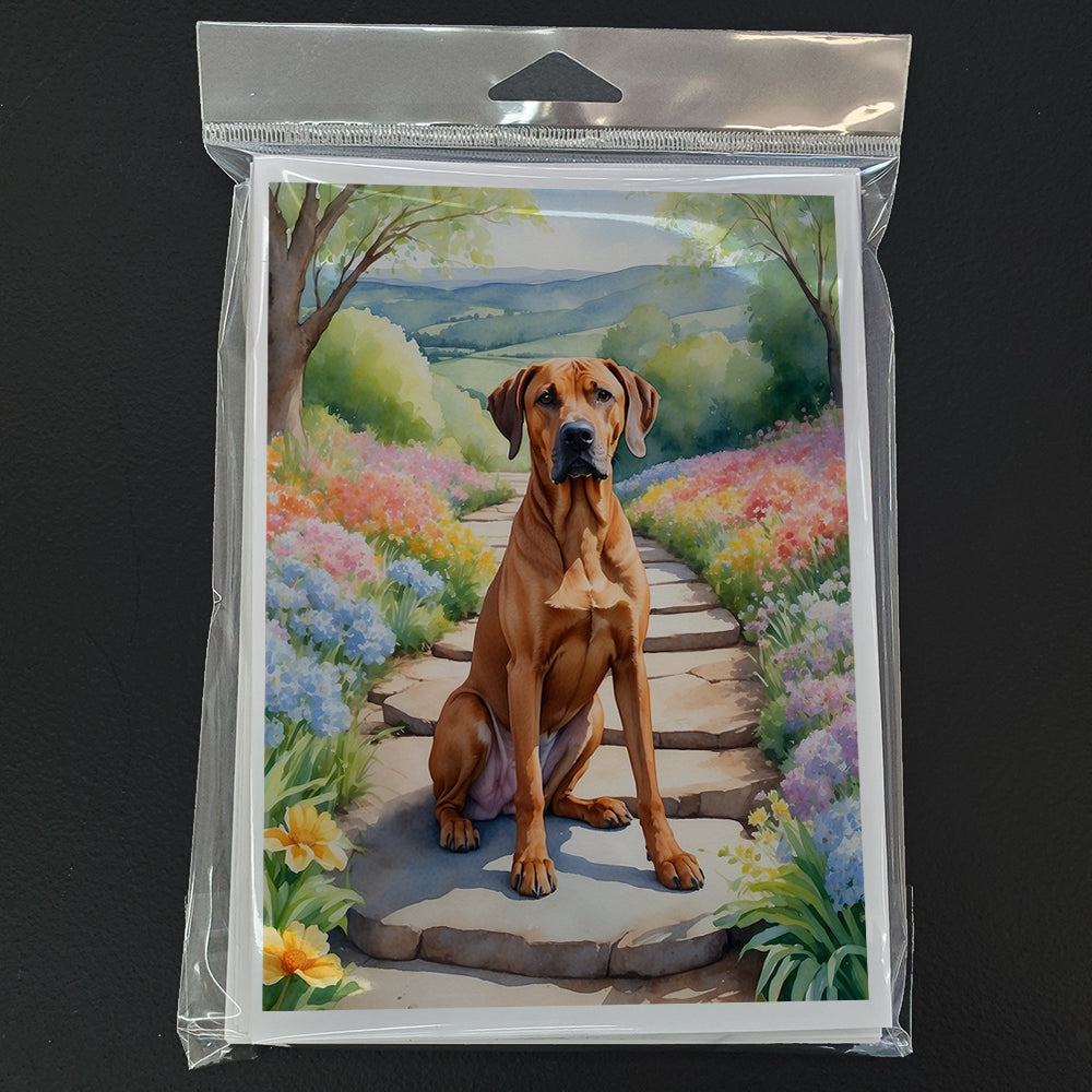 Rhodesian Ridgeback Spring Path Greeting Cards Pack of 8 Blank Cards with Envelopes Whimsical A7 Size 5x7