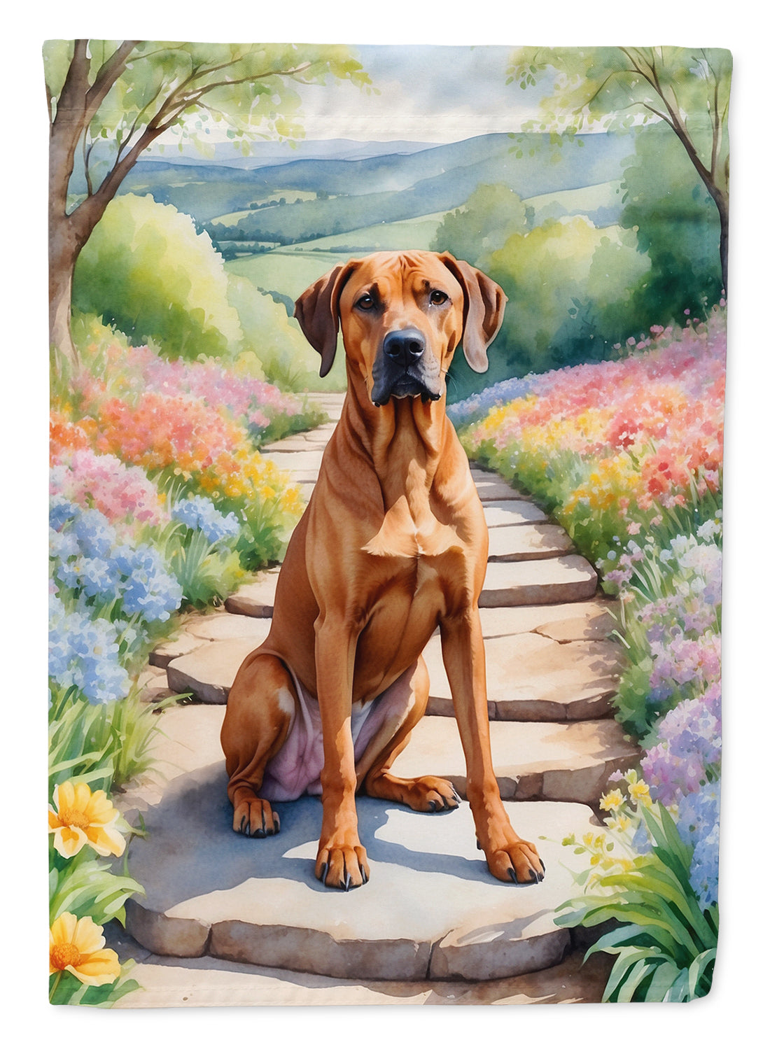 Rhodesian Ridgeback Spring Path Garden Flag Mailbox Decorative Yard Banner Outside Patio Artwork for Flower Beds, Garden Size, Multicolor