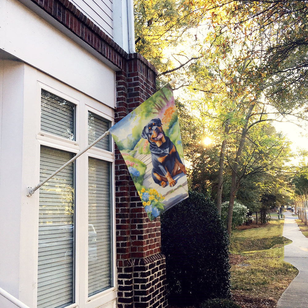 Rottweiler Spring Path House Flag 28x40 Porch Sleeve Pole Decorative Outside Yard Banner Artwork Wall Hanging, Polyester