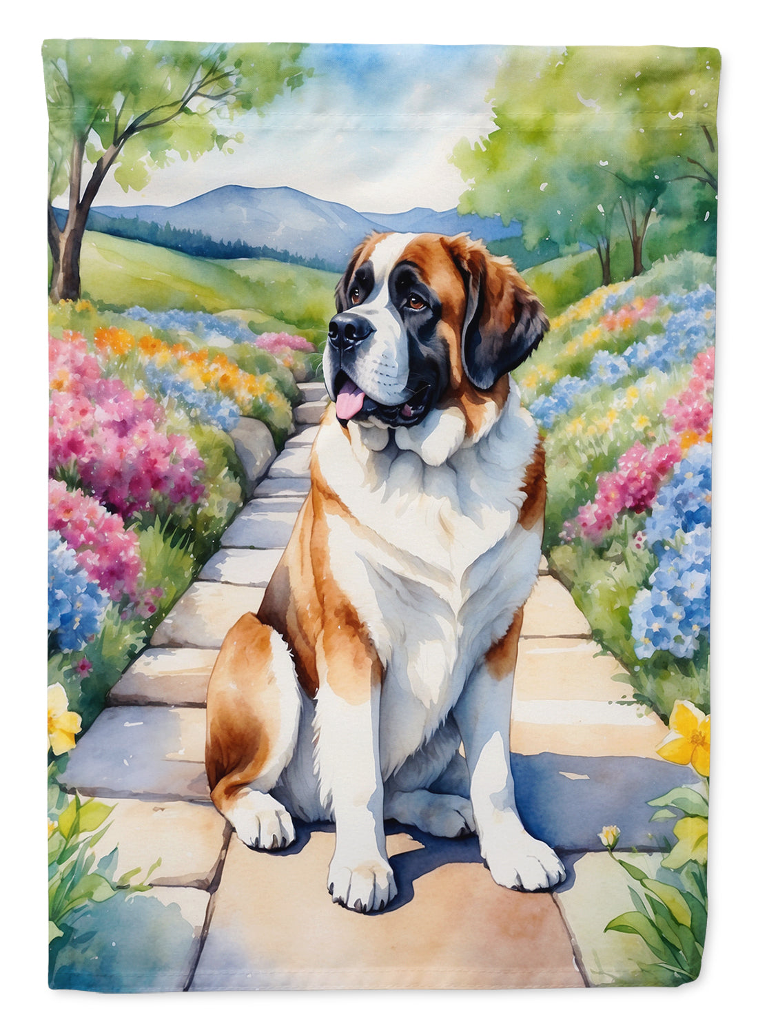 Saint Bernard Spring Path Garden Flag Mailbox Decorative Yard Banner Outside Patio Artwork for Flower Beds, Garden Size, Multicolor