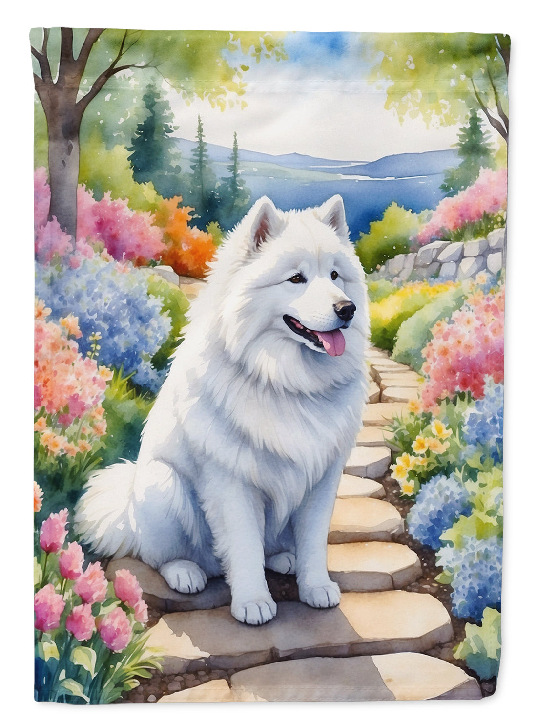 Samoyed Spring Path Garden Flag Mailbox Decorative Yard Banner Outside Patio Artwork for Flower Beds, Garden Size, Multicolor