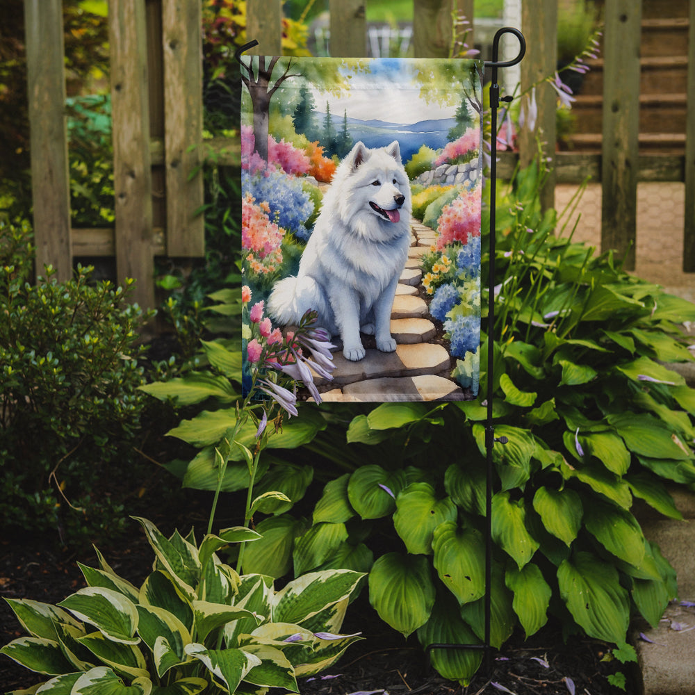Samoyed Spring Path Garden Flag Mailbox Decorative Yard Banner Outside Patio Artwork for Flower Beds, Garden Size, Multicolor