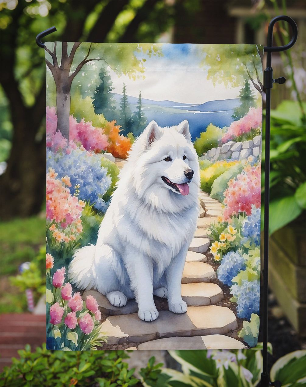 Samoyed Spring Path Garden Flag Mailbox Decorative Yard Banner Outside Patio Artwork for Flower Beds, Garden Size, Multicolor