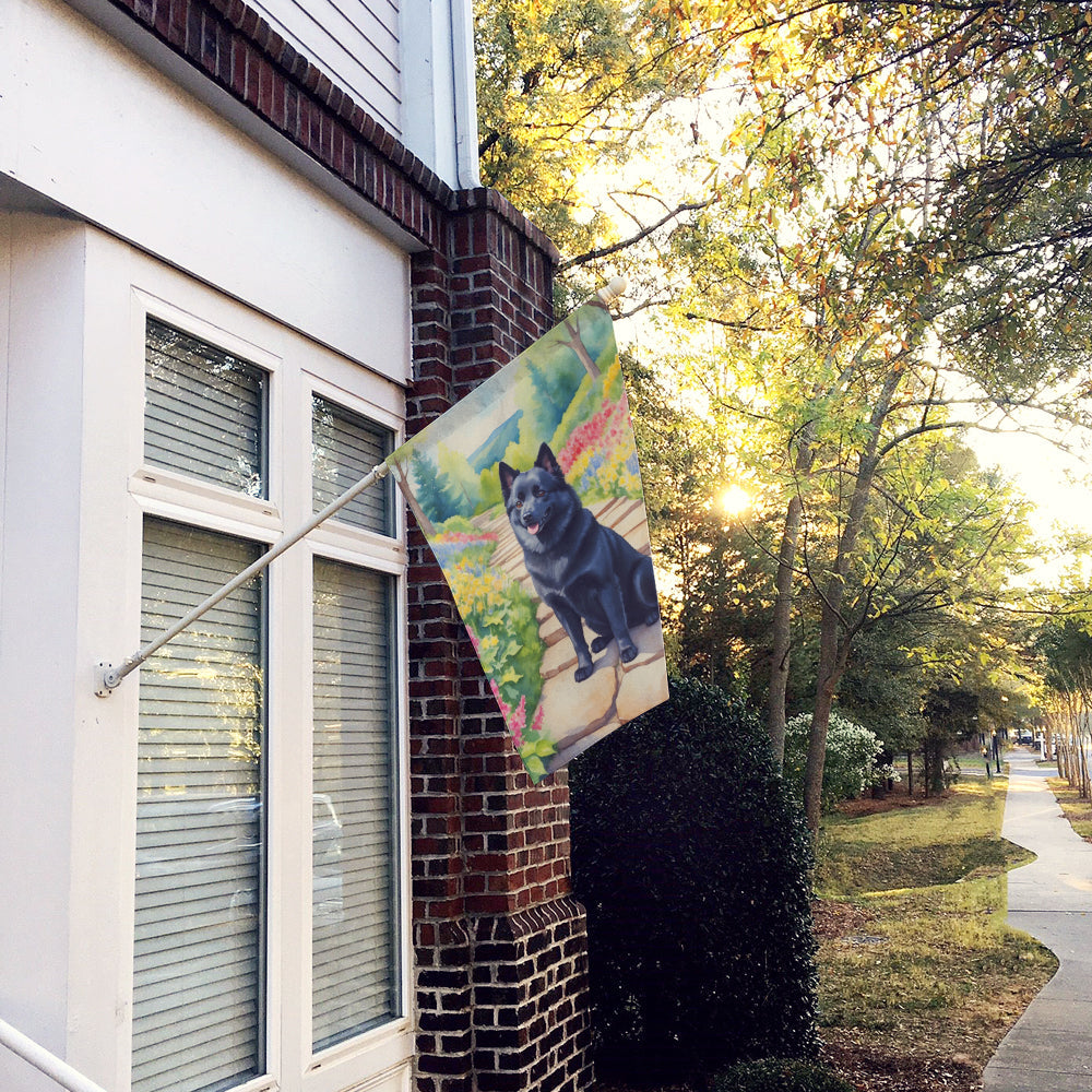 Schipperke Spring Path House Flag 28x40 Porch Sleeve Pole Decorative Outside Yard Banner Artwork Wall Hanging, Polyester