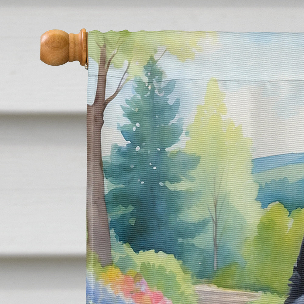 Schipperke Spring Path House Flag 28x40 Porch Sleeve Pole Decorative Outside Yard Banner Artwork Wall Hanging, Polyester