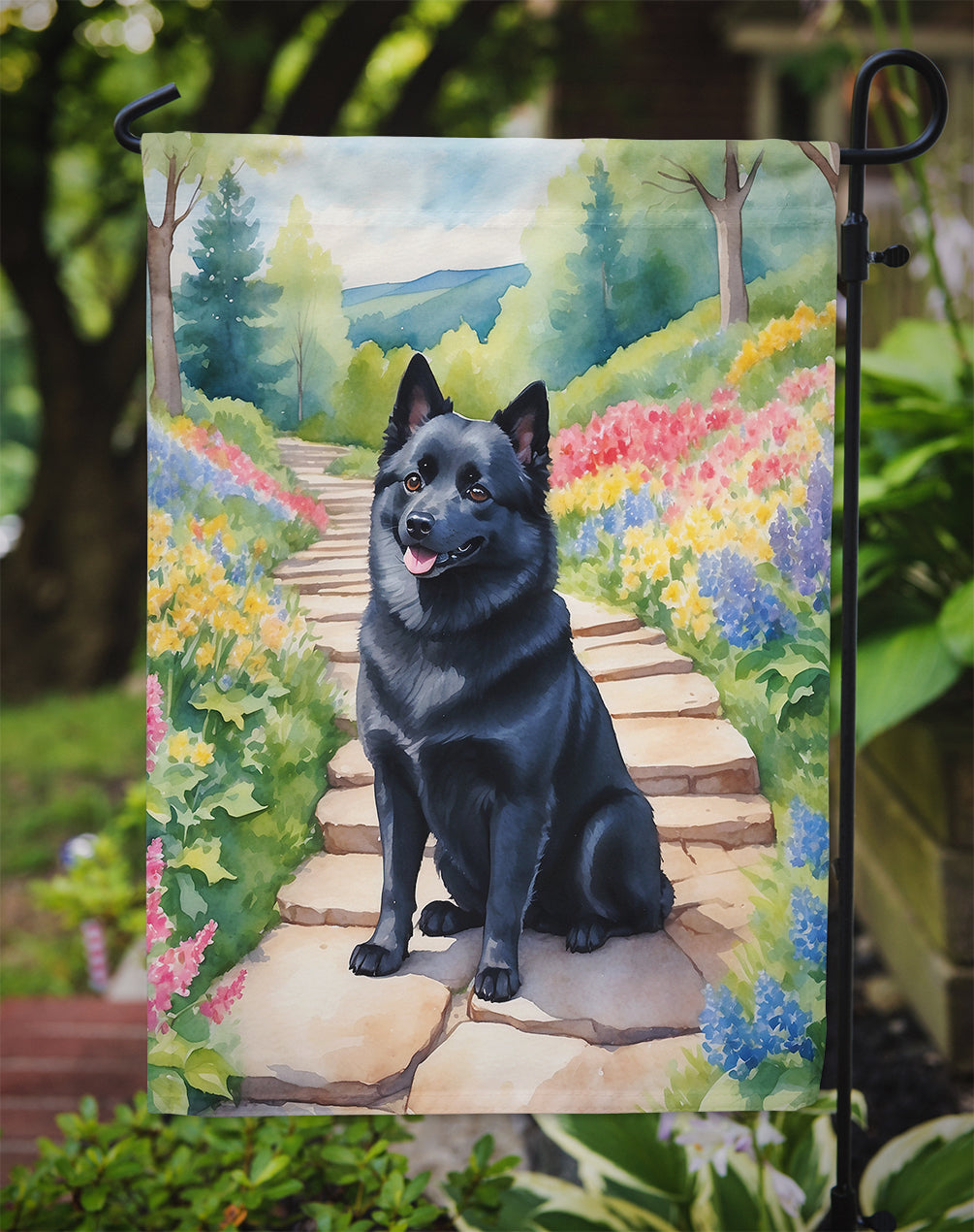 Schipperke Spring Path Garden Flag Mailbox Decorative Yard Banner Outside Patio Artwork for Flower Beds, Garden Size, Multicolor