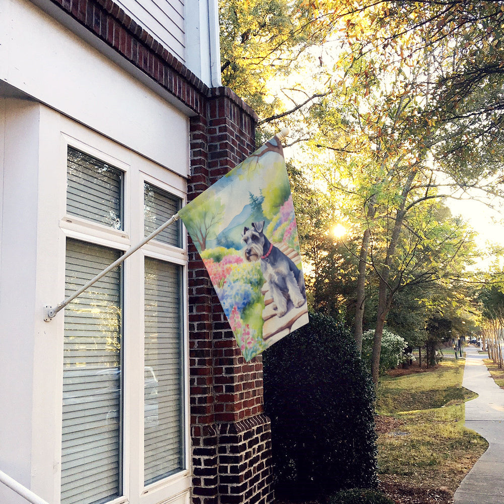 Schnauzer Spring Path House Flag 28x40 Porch Sleeve Pole Decorative Outside Yard Banner Artwork Wall Hanging, Polyester
