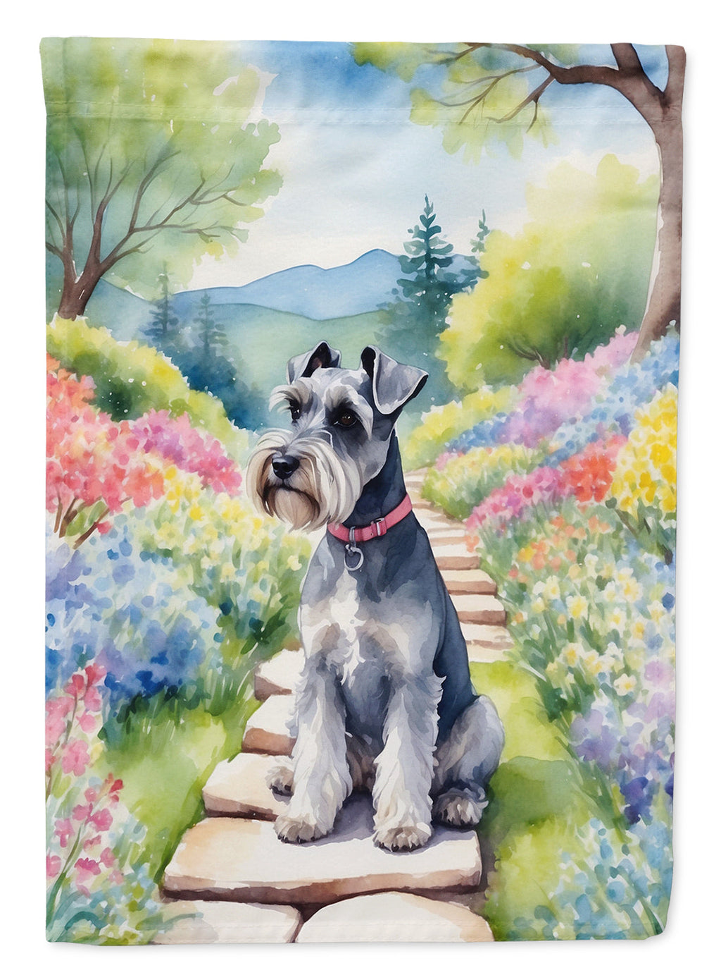 Schnauzer Spring Path Garden Flag Mailbox Decorative Yard Banner Outside Patio Artwork for Flower Beds, Garden Size, Multicolor