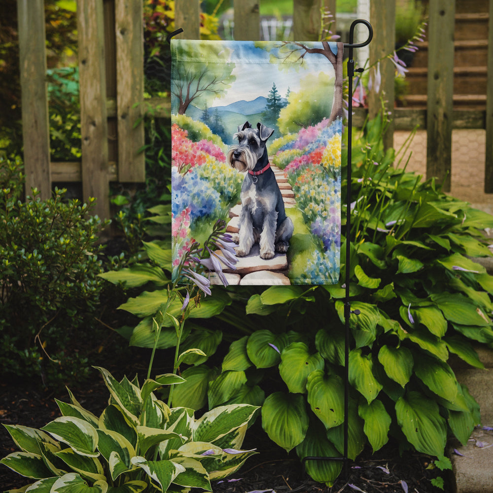 Schnauzer Spring Path Garden Flag Mailbox Decorative Yard Banner Outside Patio Artwork for Flower Beds, Garden Size, Multicolor