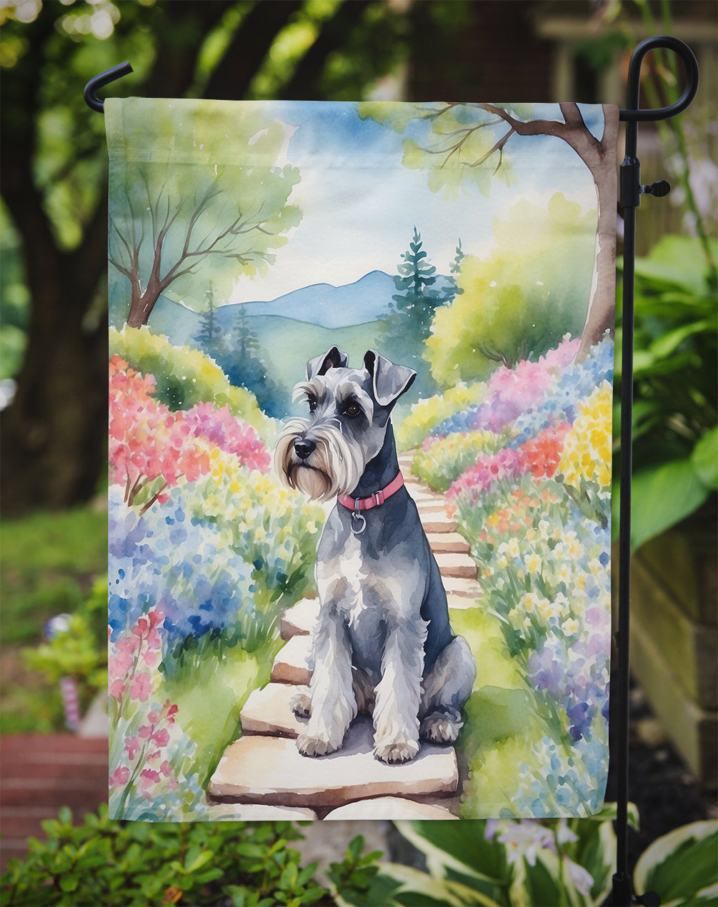 Schnauzer Spring Path Garden Flag Mailbox Decorative Yard Banner Outside Patio Artwork for Flower Beds, Garden Size, Multicolor