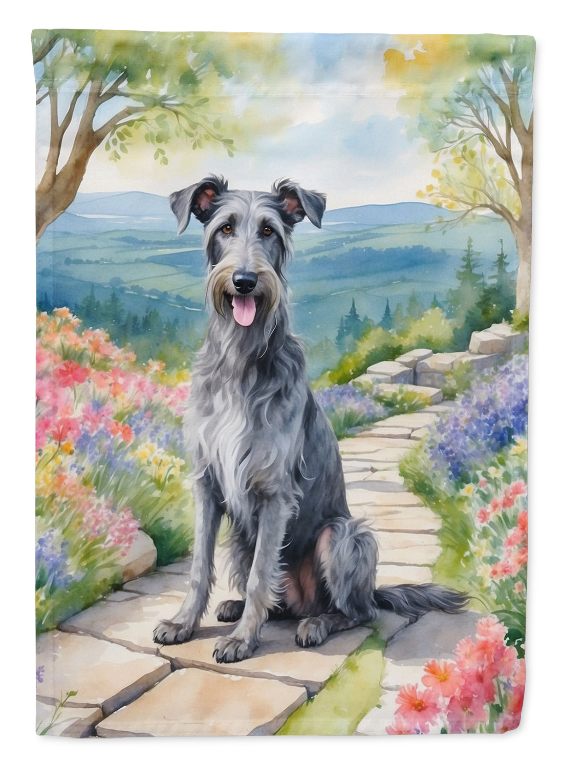 Scottish Deerhound Spring Path House Flag 28x40 Porch Sleeve Pole Decorative Outside Yard Banner Artwork Wall Hanging, Polyester