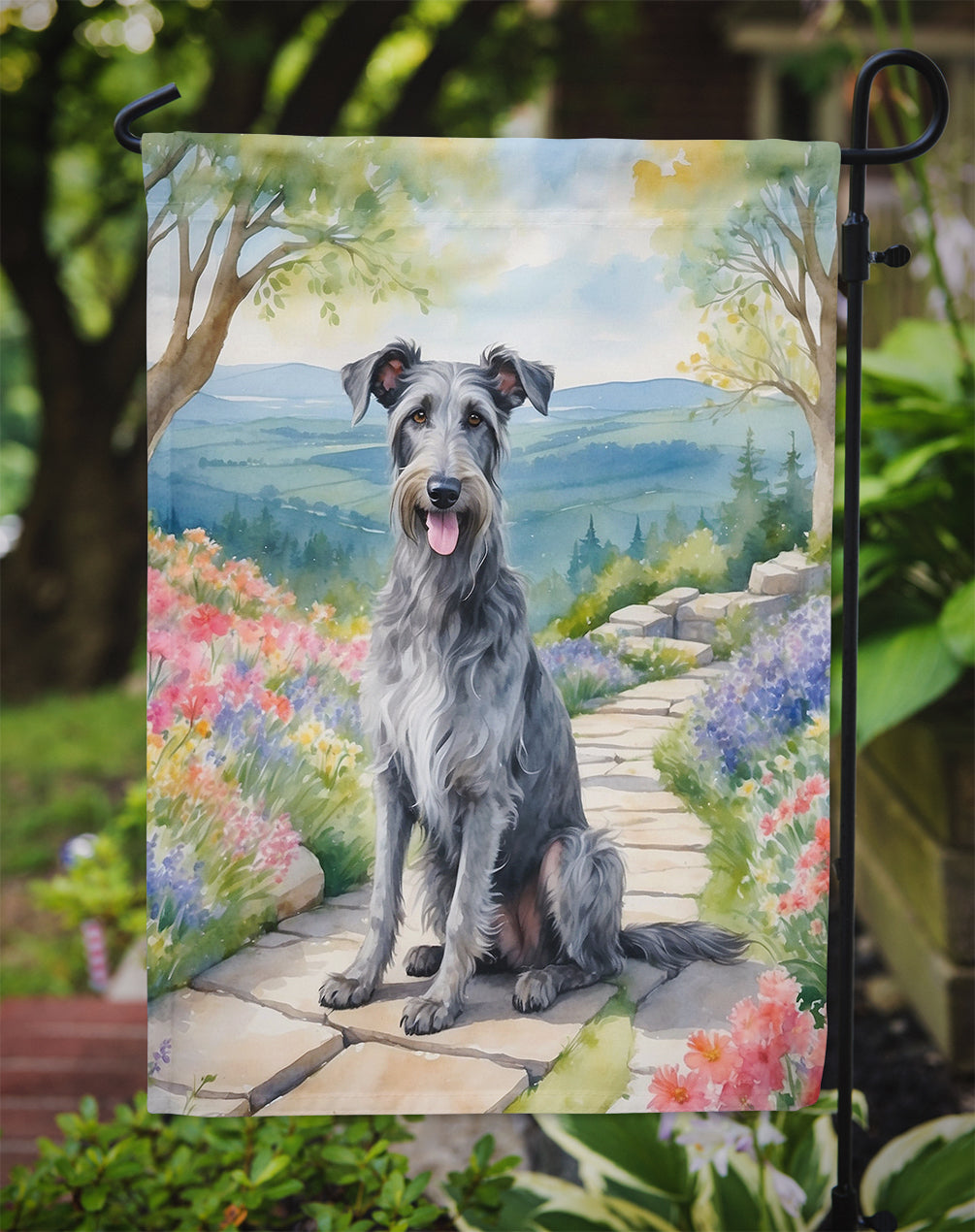 Scottish Deerhound Spring Path Garden Flag Mailbox Decorative Yard Banner Outside Patio Artwork for Flower Beds, Garden Size, Multicolor
