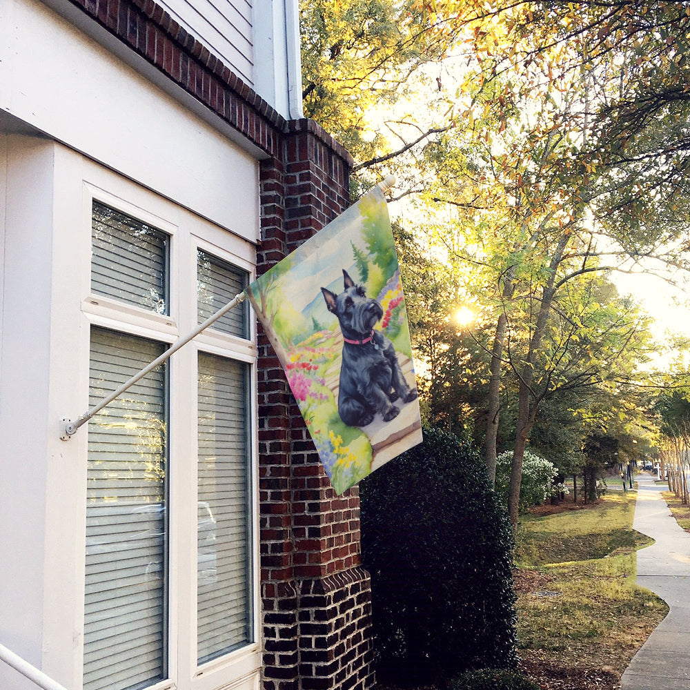 Scottish Terrier Spring Path House Flag 28x40 Porch Sleeve Pole Decorative Outside Yard Banner Artwork Wall Hanging, Polyester