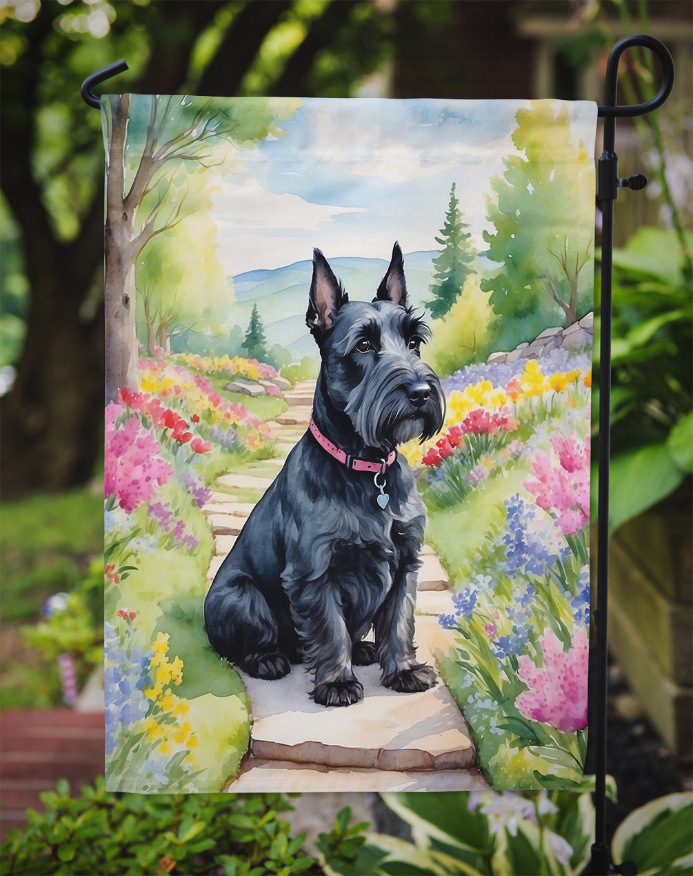 Scottish Terrier Spring Path Garden Flag Mailbox Decorative Yard Banner Outside Patio Artwork for Flower Beds, Garden Size, Multicolor