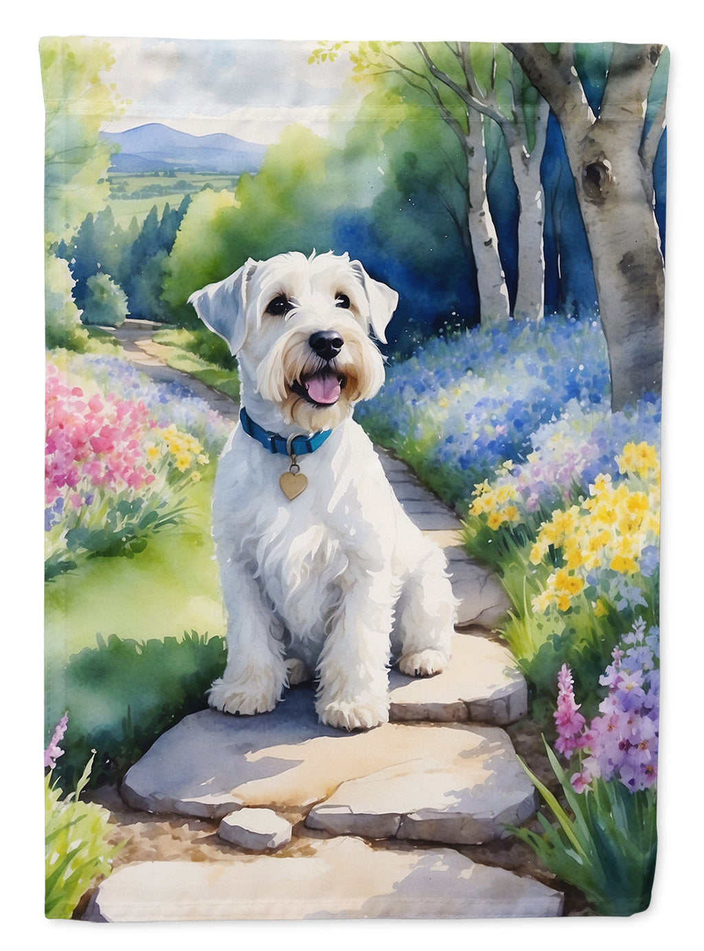 Sealyham Terrier Spring Path House Flag 28x40 Porch Sleeve Pole Decorative Outside Yard Banner Artwork Wall Hanging, Polyester