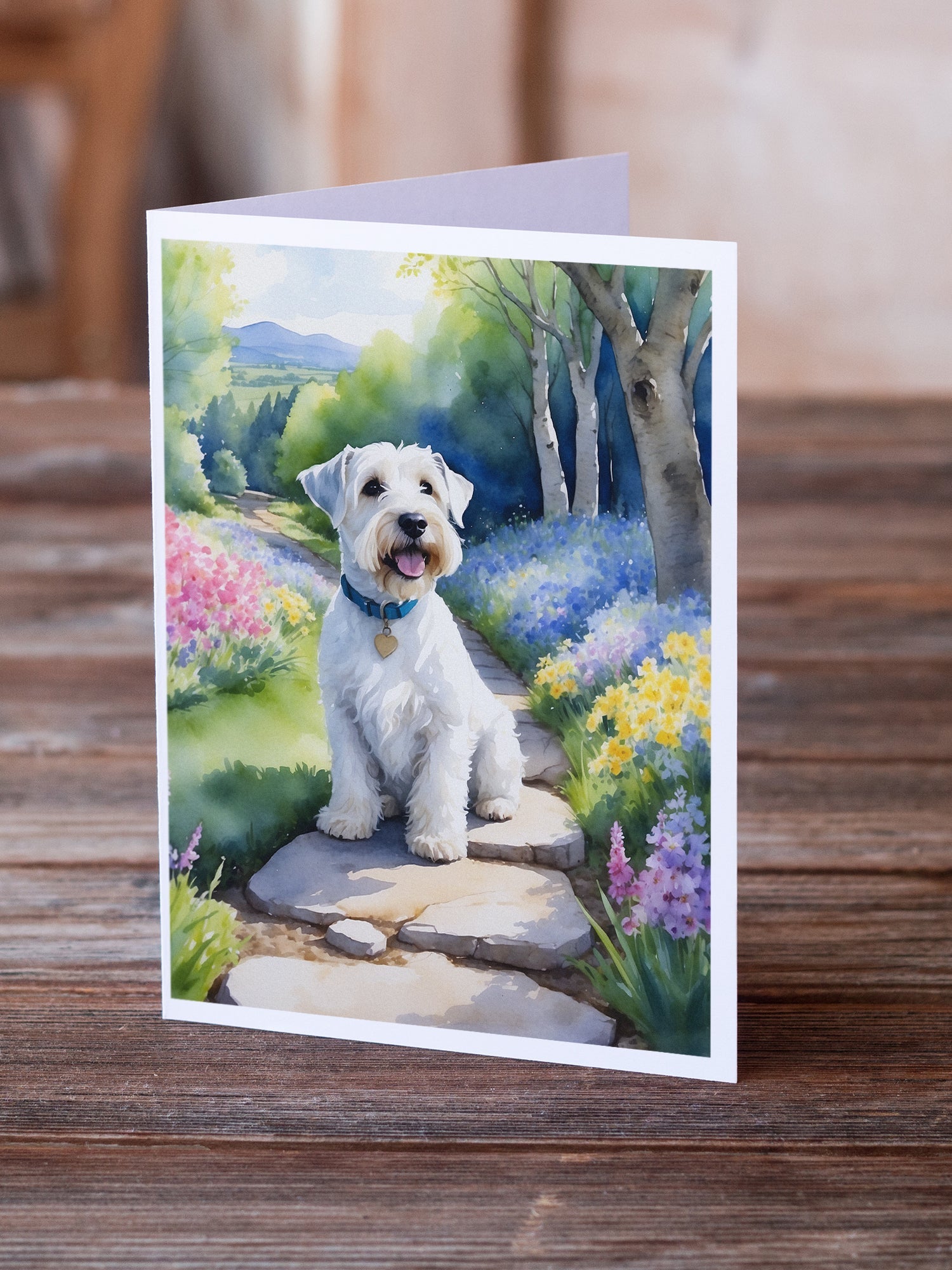 Sealyham Terrier Spring Path Greeting Cards Pack of 8 Blank Cards with Envelopes Whimsical A7 Size 5x7
