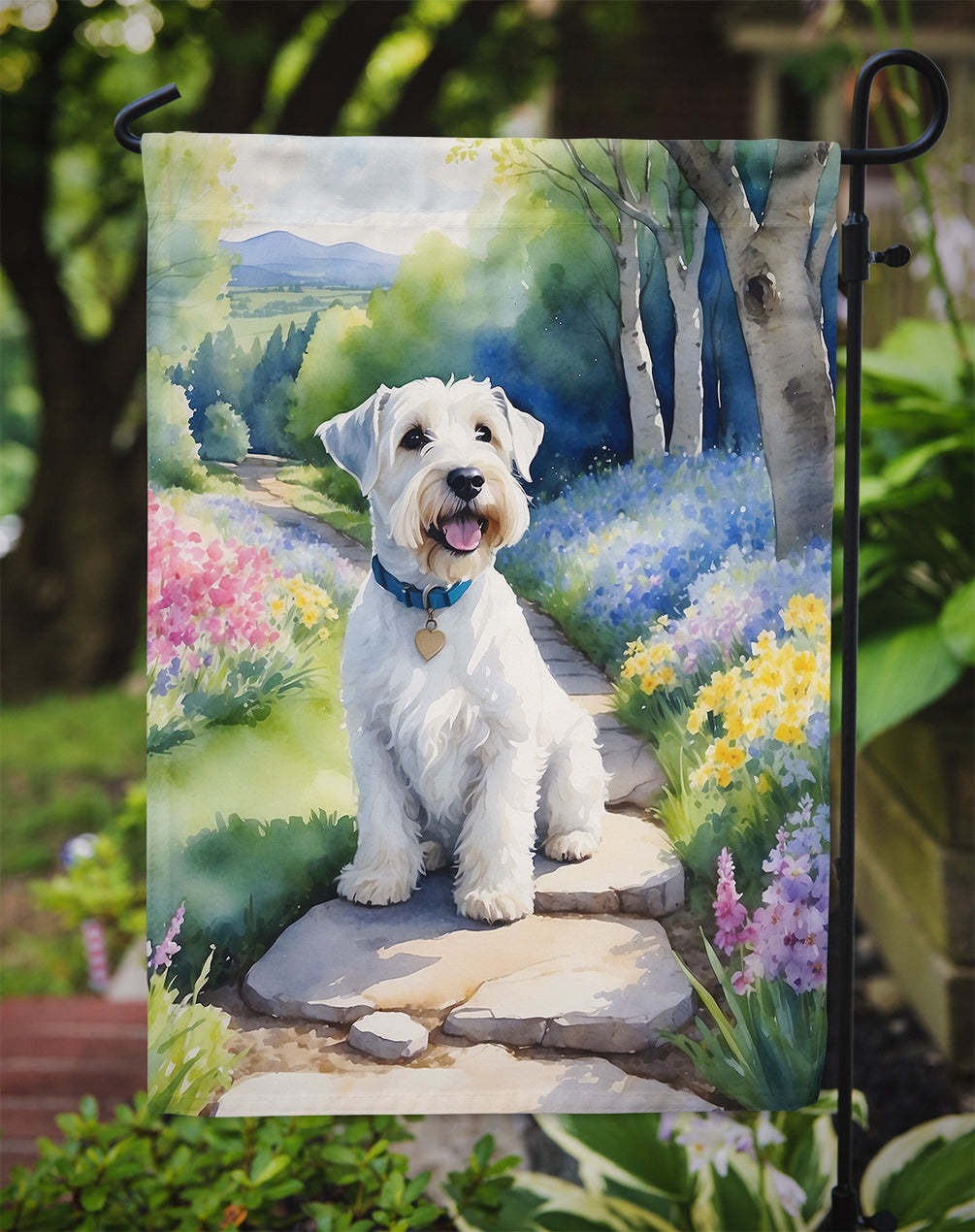 Sealyham Terrier Spring Path Garden Flag Mailbox Decorative Yard Banner Outside Patio Artwork for Flower Beds, Garden Size, Multicolor
