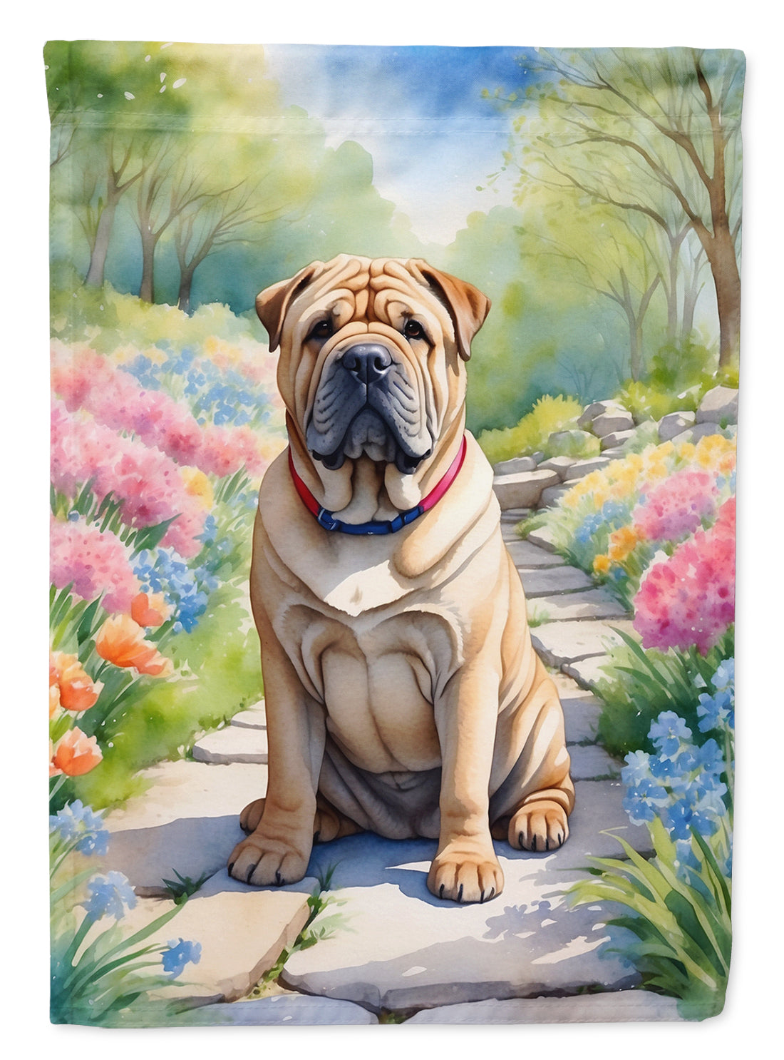Shar Pei Spring Path Garden Flag Mailbox Decorative Yard Banner Outside Patio Artwork for Flower Beds, Garden Size, Multicolor