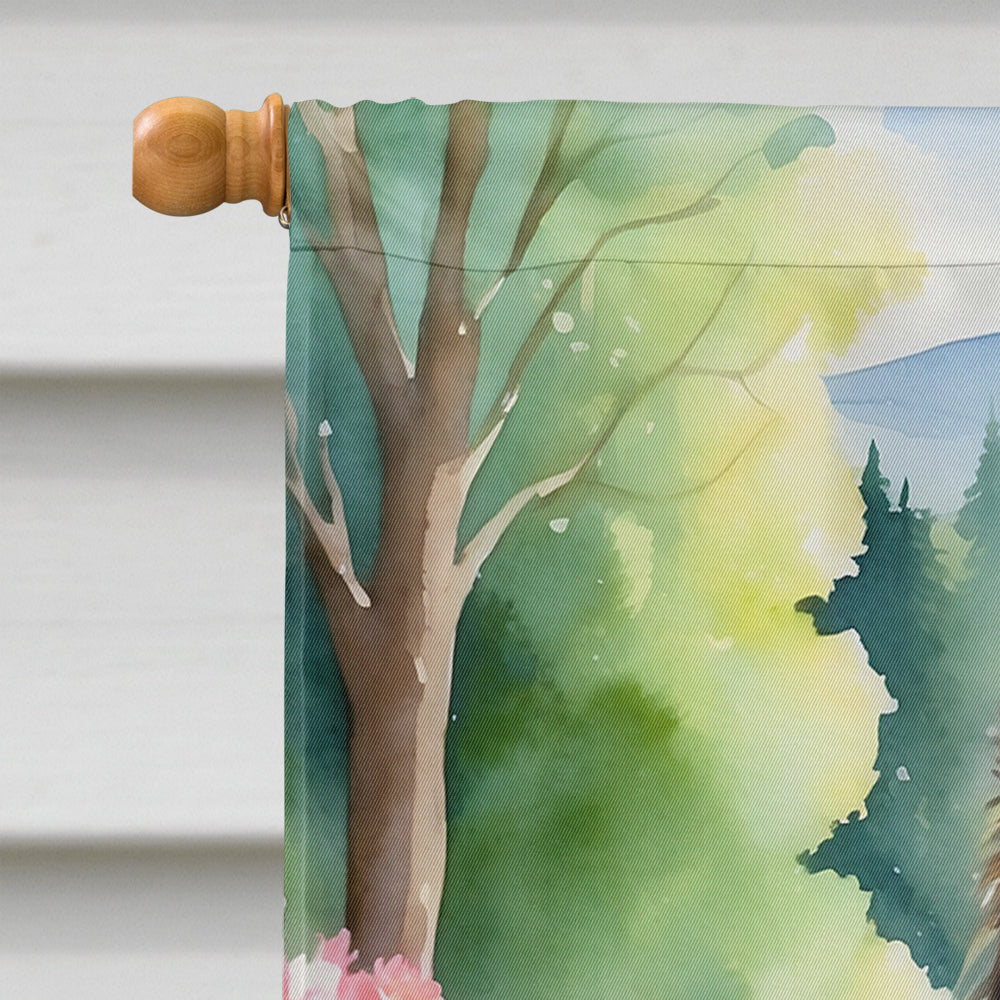 Sheltie Spring Path House Flag 28x40 Porch Sleeve Pole Decorative Outside Yard Banner Artwork Wall Hanging, Polyester