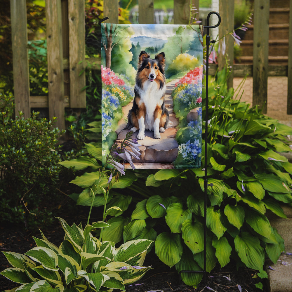 Sheltie Spring Path Garden Flag Mailbox Decorative Yard Banner Outside Patio Artwork for Flower Beds, Garden Size, Multicolor