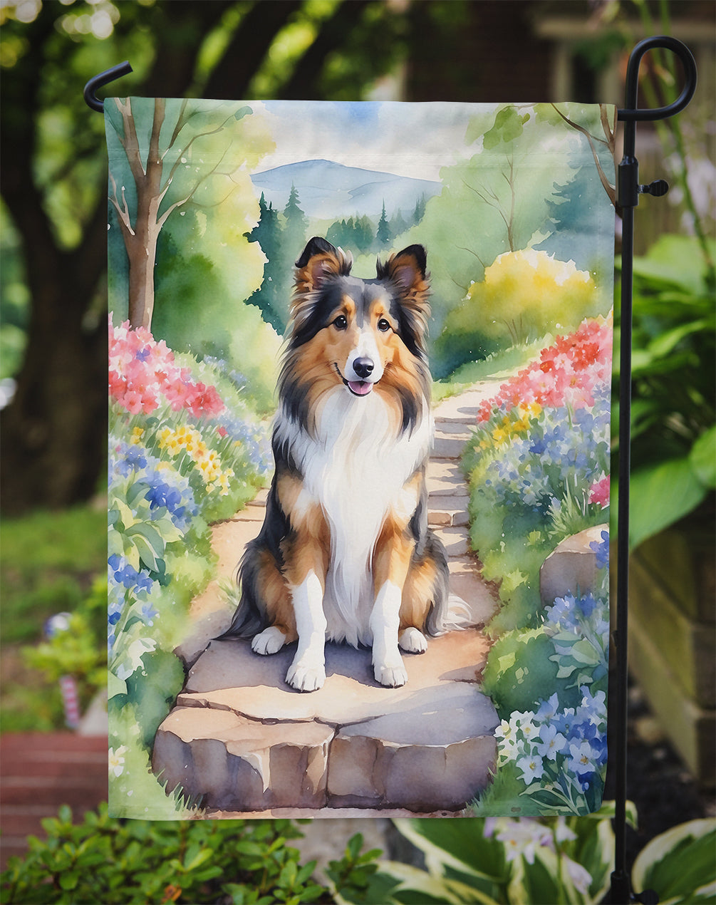 Sheltie Spring Path Garden Flag Mailbox Decorative Yard Banner Outside Patio Artwork for Flower Beds, Garden Size, Multicolor