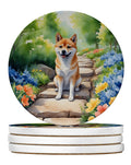 Shiba Inu Spring Path Large Sandstone Coasters Pack of 4 Absorbent Round Coasters Decor Gifts for Men or Women, 4 in, Multicolor