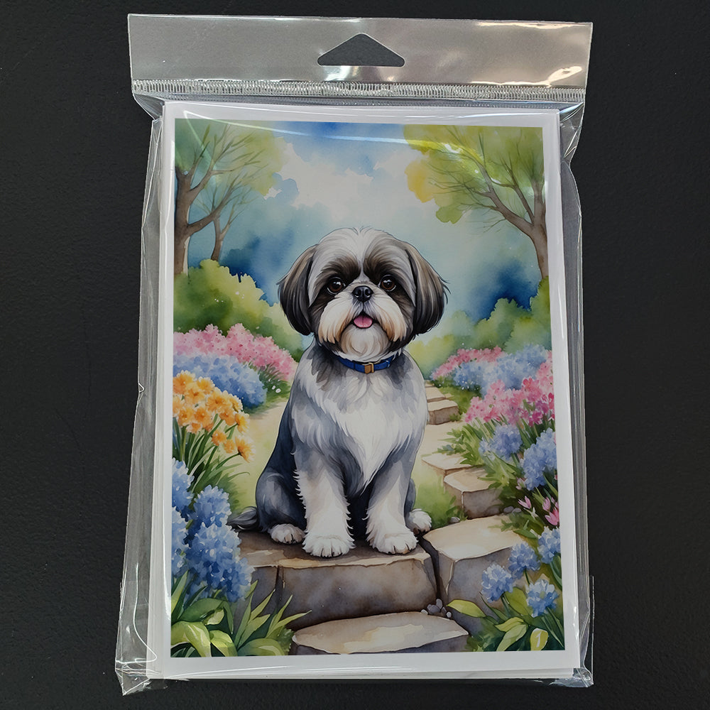 Shih Tzu Spring Path Greeting Cards Pack of 8 Blank Cards with Envelopes Whimsical A7 Size 5x7