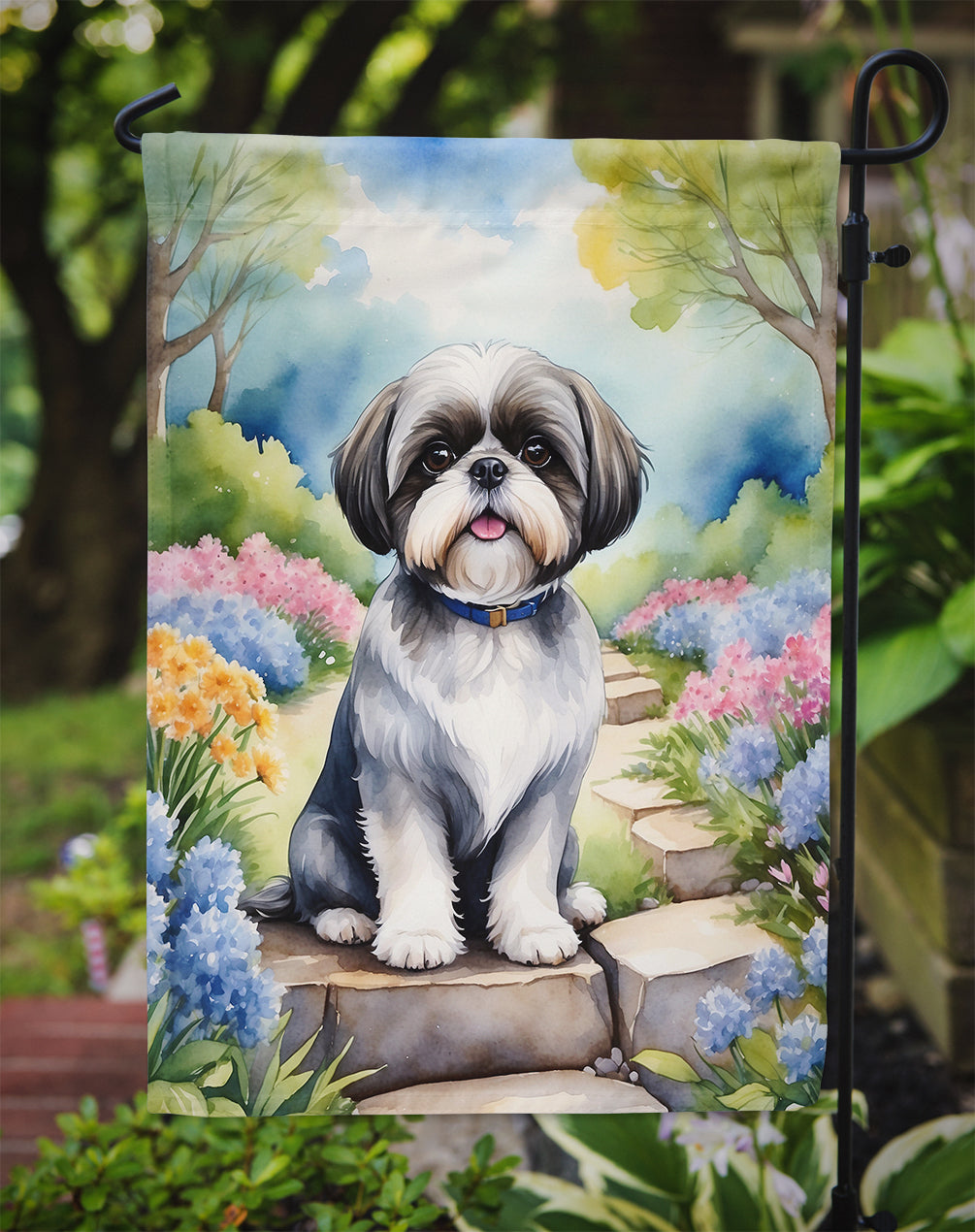 Shih Tzu Spring Path Garden Flag Mailbox Decorative Yard Banner Outside Patio Artwork for Flower Beds, Garden Size, Multicolor