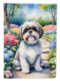 Shih Tzu Spring Path House Flag 28x40 Porch Sleeve Pole Decorative Outside Yard Banner Artwork Wall Hanging, Polyester