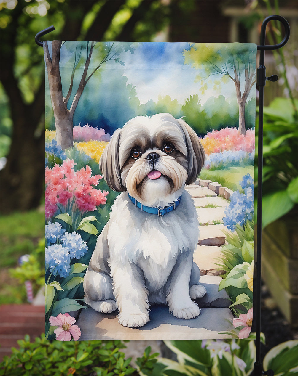 Shih Tzu Spring Path Garden Flag Mailbox Decorative Yard Banner Outside Patio Artwork for Flower Beds, Garden Size, Multicolor