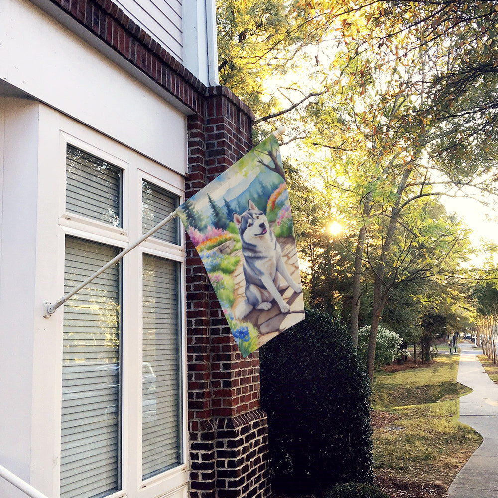 Siberian Husky Spring Path House Flag 28x40 Porch Sleeve Pole Decorative Outside Yard Banner Artwork Wall Hanging, Polyester