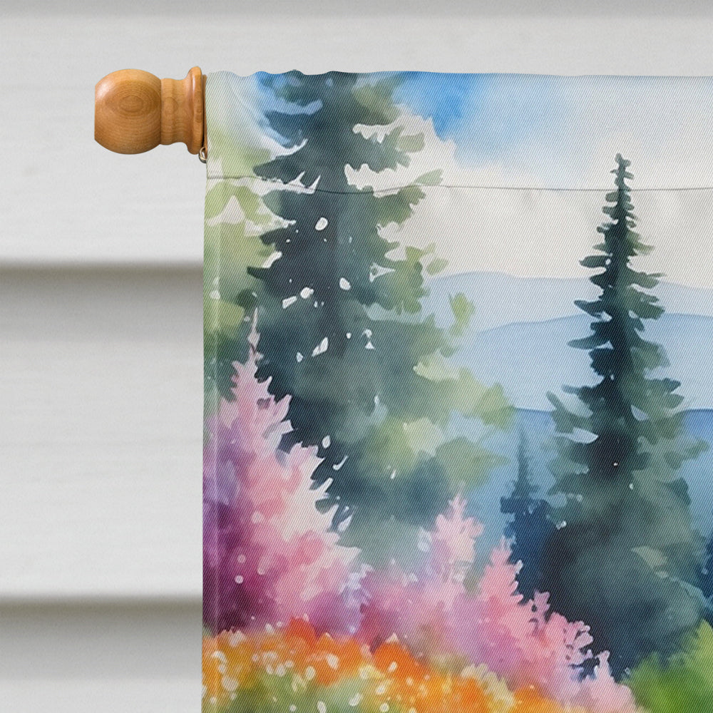 Siberian Husky Spring Path House Flag 28x40 Porch Sleeve Pole Decorative Outside Yard Banner Artwork Wall Hanging, Polyester