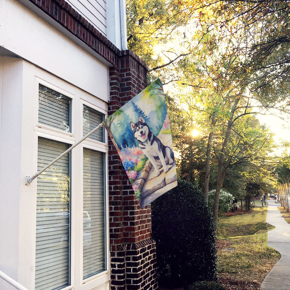 Siberian Husky Spring Path House Flag 28x40 Porch Sleeve Pole Decorative Outside Yard Banner Artwork Wall Hanging, Polyester